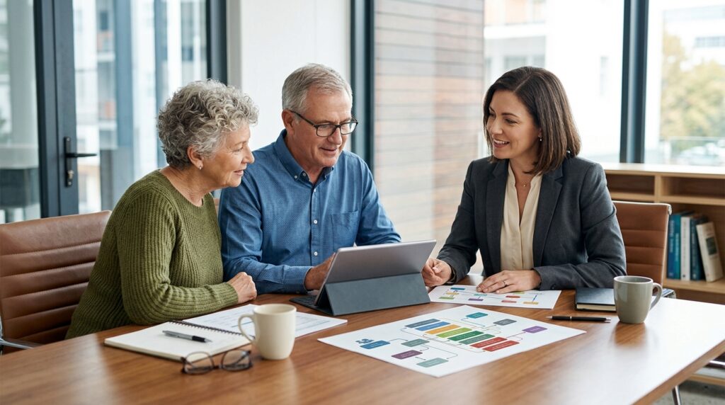 Retirement Income Planning: Turning Savings Into a Sustainable Paycheck Retired couple creating a sustainable paycheck from savings and retirement income
